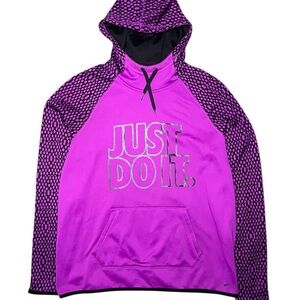 NIKE Hoodie Womens Large Purple Pink Thumbholes Therma Fit Fleece Running Yoga